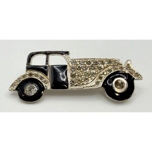 Vintage Style Classic Car Rhinestone Brooch Silver Tone Antique Auto Pin